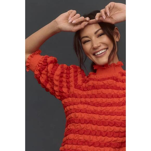 NWT Anthropologie English Factory Short-Sleeve Mock-Neck Textured Top Size XS - Picture 4 of 8